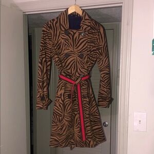 Boden Brown Zebra Print Trench Coat with reversible belt